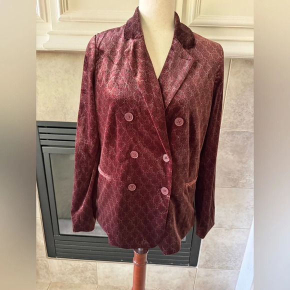 Carolina Belle Montreal Women's Velvet Doublebreasted Lush Retro Blazer Jacket L - Picture 1 of 13